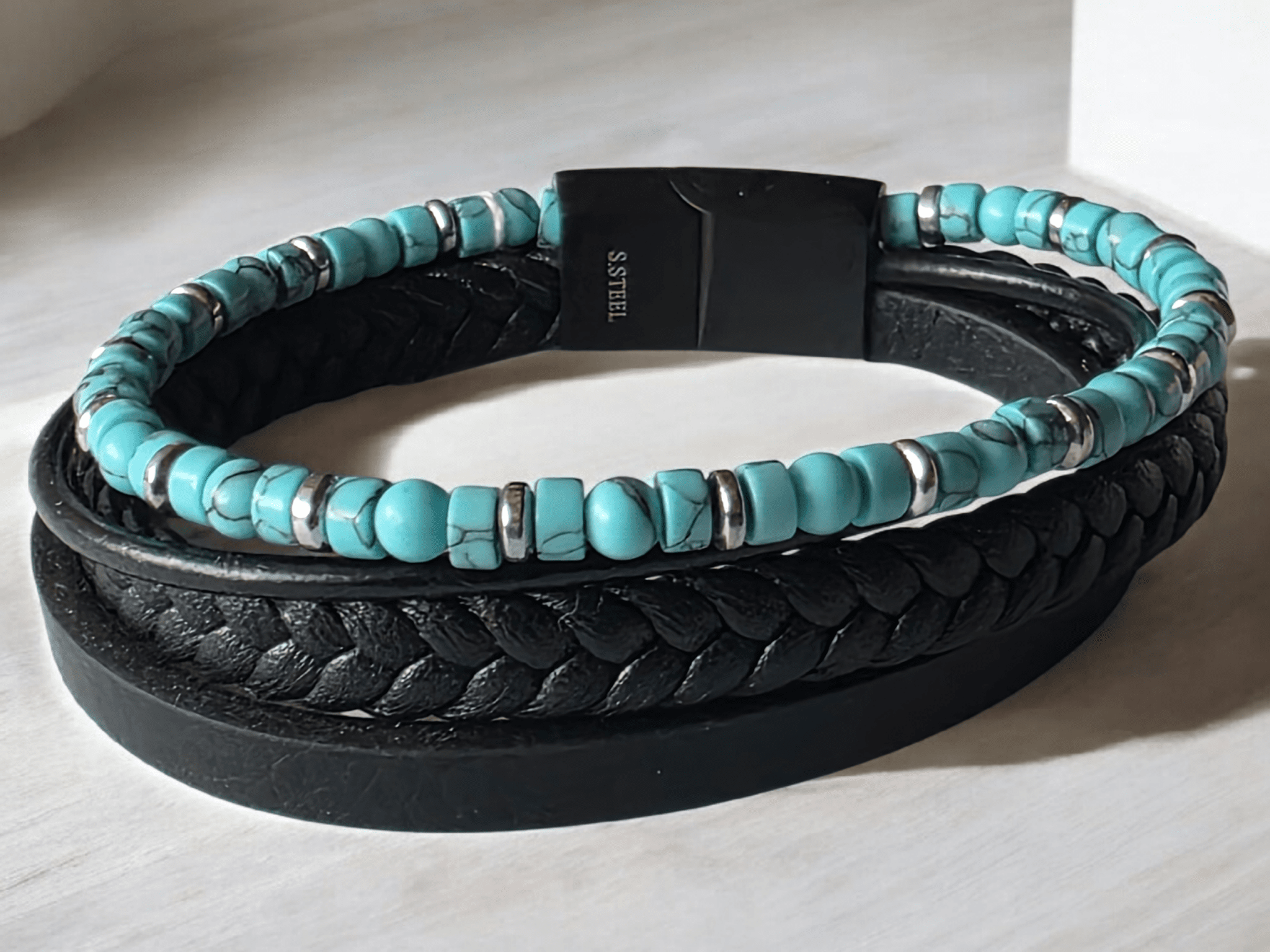 Bracelet cuir et turquoise pour homme/femme - Claudine Biker Shop